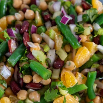 Close up of summer citrus three bean salad