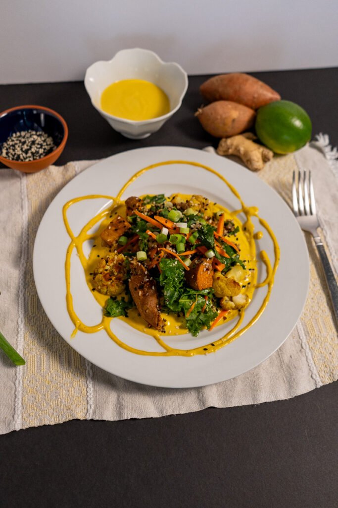 Kale salad on a white plate.