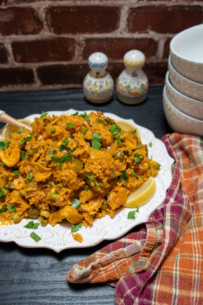 Arroz con Pollo on a white plate