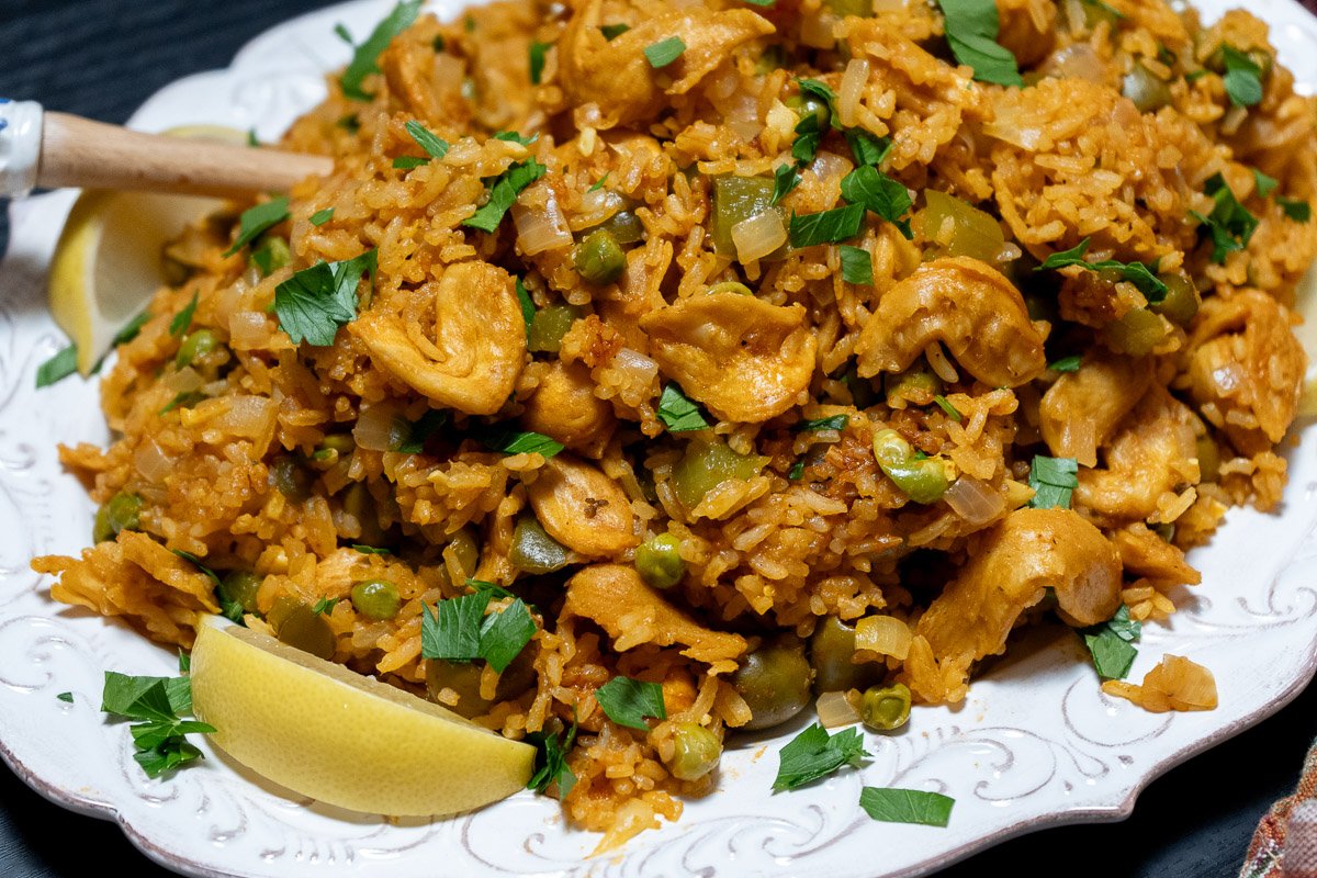 Close up of vegan arroz con pollo